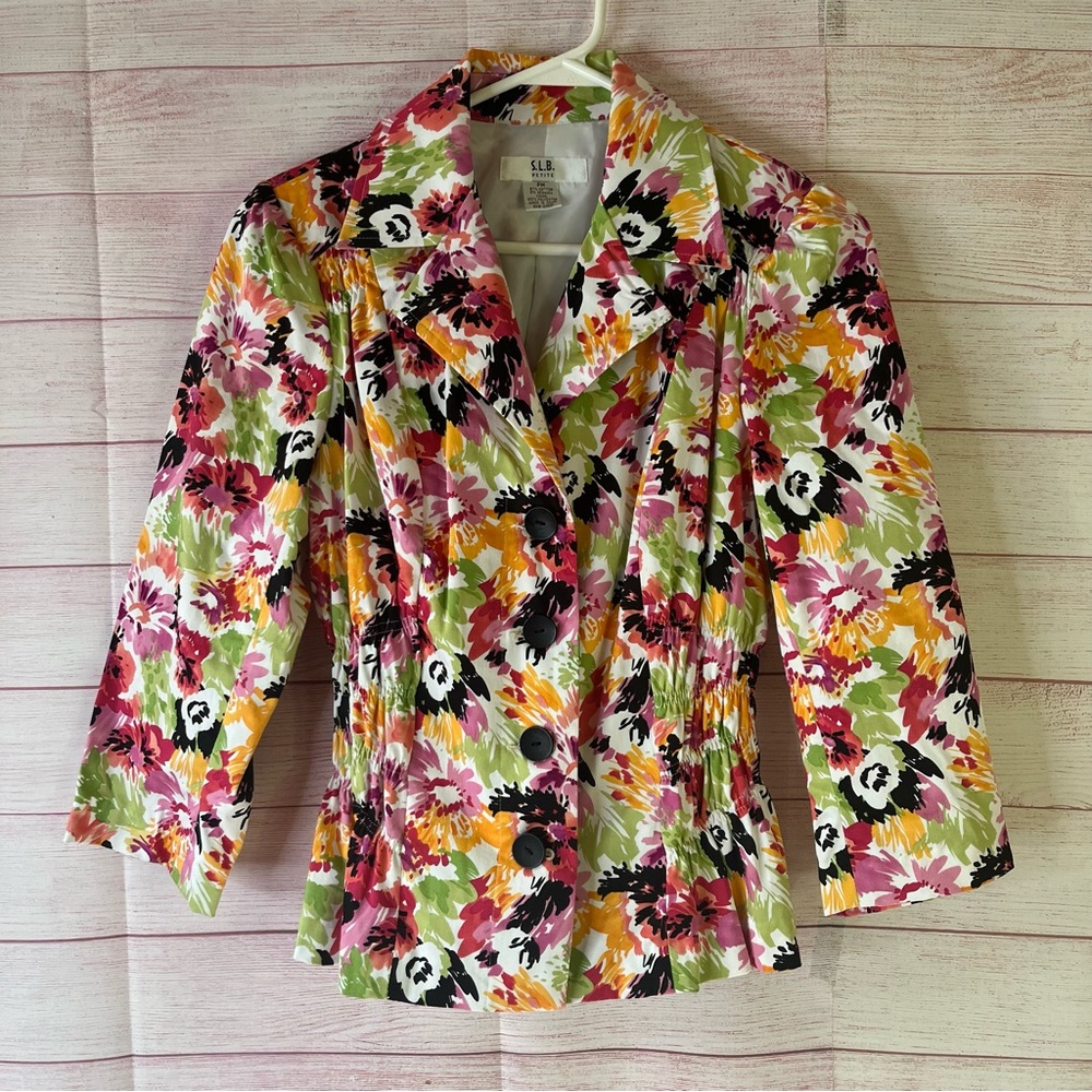 S.L.B. Petite Floral 3/4‎ Sleeves Cotton Blend Jacket Size PM